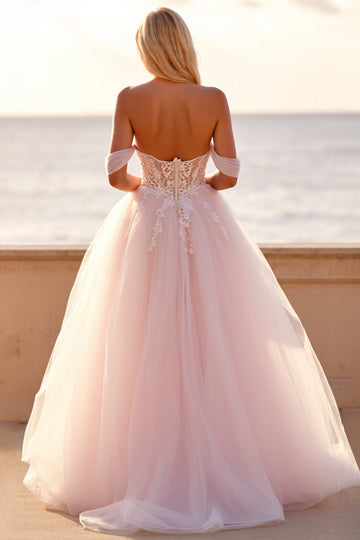 Blush A Line Tulle Off The Shoulder Wedding Dress